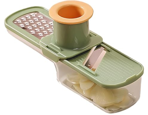 Cortador de ajo fino 3 en 1, multifunción, mini rallador con recipiente y protector de mano, fácil de limpiar, color verde