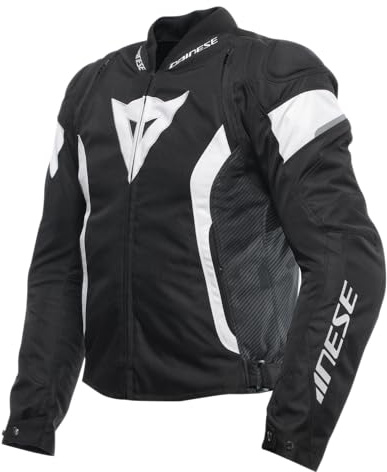 DAINESE Avro 5 Tex Motorcykeljacka i tyg, med axelskydd för män, NEW Model - Svart/Vit/Svart, 48