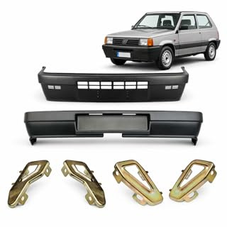 Kit Paraurti Anteriore e Posteriore con Staffe di Fissaggio Compatibile con Fiat Panda 141 | Set Completo in Plastica Nera | Ricambio per Restauro e Sostituzione