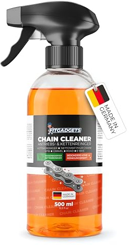 Fitgadgets cykelkedjerengörare i sprayflaska 500 ml - Driv- och kedjerengörare med citrusdoft för e-cykel, MTB, gravelcykel & racercykel - Hög rengöringskraft - För kedja, kassett & växellåda