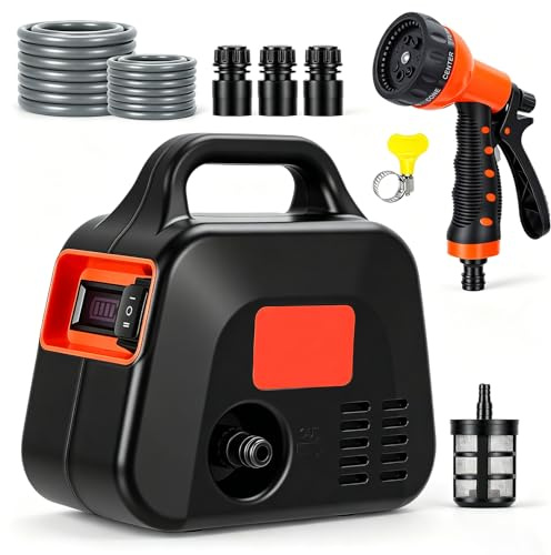 Wireless Electric Water Pump Kit, Portable Self-Priming Pump With 1x21V 4000mAh Battery, Cordless Water Transfer Pump with 10M Hose 3M Water Inlet Pipe, 7 Spray Nozzle for Garden Watering, Car Washing