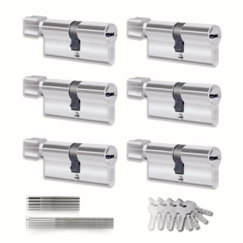Juego de 6 Cilindros para Cerraduras 40/40mm, Cilindro con Pomo, Tornillos y Llaves Incluidos, Fácil Instalación, Cerradura para Puertas y Garajes, Antitaladro, Llave Única, Longitud 80mm