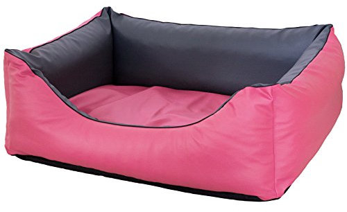CopcoPet Hundebett Rocco Orthopädisch Rosa/Grau 110 x 90 cm – Wendebett aus pflegeleichtem Kunstleder – Waschbar, bequem & gelenkschonend – Mit erhöhtem Rand – Für große Hunde, formstabil