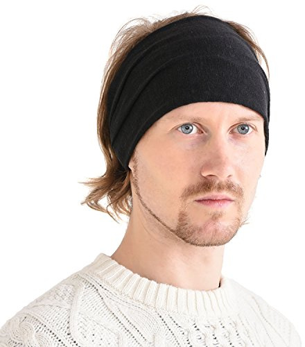 CHARM Leinen Haarband Herren, Bandana Damen Piraten Stirnband, Schwarz | Sommer Kopftuch, Herren Kopf Band, Elastisch, Frauen Haarband, für Sport und Mode