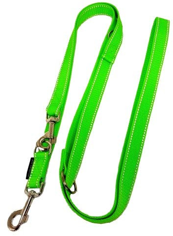 elropet Hundeleine Doppelleine Gurtband reflektierend 20mm 5,00m neongrün 5fach verstellbar für mittlere und große Hunde