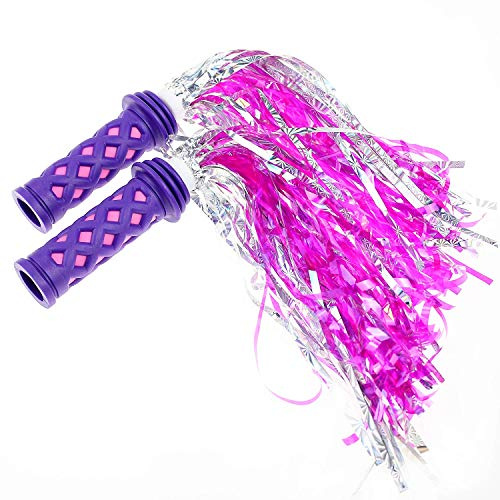 SAPLIZE Kids Bike Handlebar Grips, Shorter Length(4.13), for Kids Girls Boys Bikes, Balance Bikes, Road Bikes and Scooters, with Tassel Streamers, Purple
