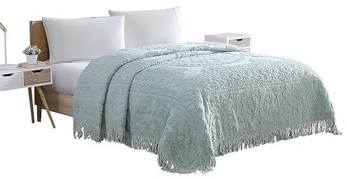 Beatrice Home Fashions Medallion Chenille Bedspread, Queen, Blue