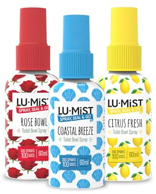 3 x 60ml Lu-Mist Assorted Toilet Bowl Spray Pack or 3 x 60ml Lu-Mist Assorted Toilet Bowl Spray Pack (Citrus Fresh, Rose Bowl, Coastal Breeze)