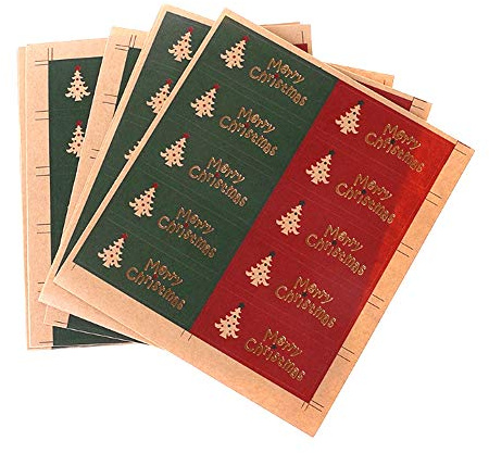 Navidad Pegatinas,200pcs Navidad Etiqueta de Papel Adhesivo Regalo Paquete Sellado Pegatinas para Galletas Dulces nueces Paquete x ' mas árbol de Nieve green and red