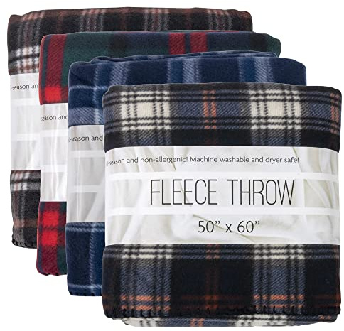 Trail maker 24 Pack Bulk Plaid Sherpa Fleece Throw Blankets 50 x 60 for Wedding Guests, Homeless, Pets | Plaid Fleece Throw Blankets Bulk