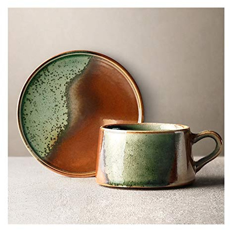 jbshop coffee mugs Ceramic Espresso Coffee Cup and Saucer Set Tea Cup Home Handmade Kiln Glazed Coffee Cup Mug, 8.5oz mugs