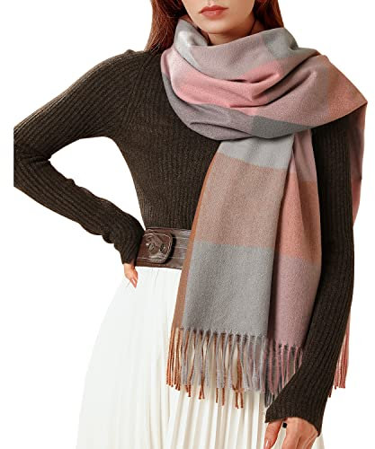 LAEMILIA Damen Winterschal Kariert Quadratisch Deckenschal 180 * 70cm warm Fransen Poncho Herbst Damenschals