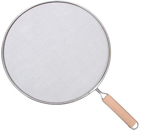 runnerequipment Grease Splash Screen, Oil Splatter Screen For Frying Pan, Stainless Steel Protector Guards With Wooden Handle, 1Pc, About Diameter 13, 11.5, 10, 8 Available