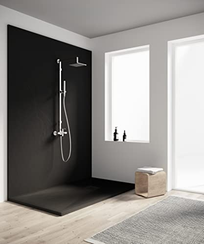 PIATTO DOCCIA IN PIETRA NATURALE ESOLUTION SERIE F IN MARMORESINA EFFETTO PIETRA ARDESIA DIVERSI COLORI BIANCO NERO GRIGIO BEIGE 160X70 CM (NERO)