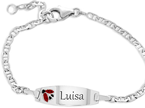 ID Kinderarmband mit Gravur Taufe 925 Silber Armband Taufarmband Name Marienkäfer