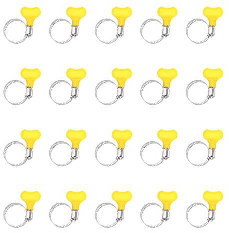 Glarks Juego de 20 abrazaderas de manguera ajustables de 19 a 29 mm, abrazadera de manguera de acero inoxidable tipo llave con mango de plástico para tuberías de agua, fontanería