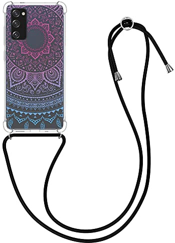 kwmobile Necklace Case kompatibel mit Samsung Galaxy S20 FE Hülle - Silikon Cover mit Handykette - Blau Pink Transparent Indische Sonne