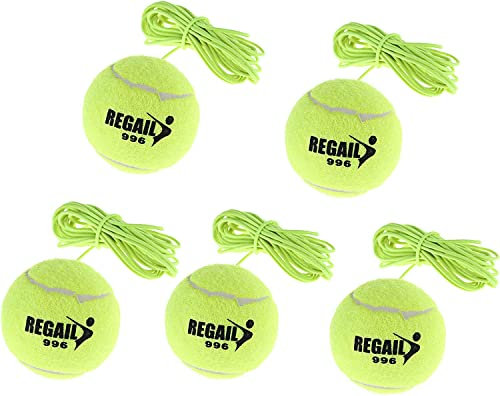 BEAUTYBIGBANG 5 Stück Tennisbälle mit Schnur Tennis mit Seil Trainieren Elastisch Tennis Trainingsball für Tennistrainer Rebound Ball für Kinder Erwachsene Anfänger Solotraining