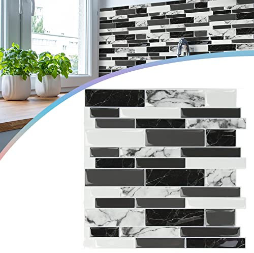 Froadp 10 Stück Fliesenaufkleber 3D Klebefliesen Selbstklebende Fliesen Schälen und Kleben Küchenrückwand Wandaufkleber Mosaikfliesen Wandsticker für Küche Bad Schlafzimmer (30x30cm, Schwarzer Marmor)