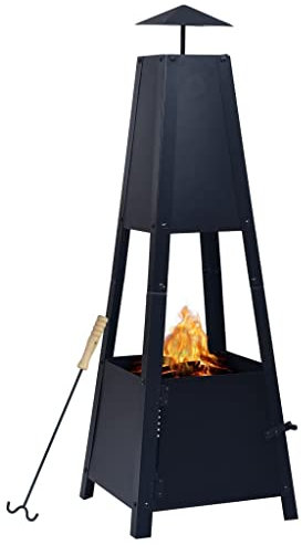 Tidyard Feuerstelle Schwarz 35×35×99 cm Stahl Feuerstelle Feuerschale Feuerkorb Gartenfeuer Terrassenofen Terassenfeuer Gartenkamin Garten Terrasse Schwarz