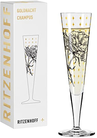 RITZENHOFF 1071030 Champagnerglas 200 ml - Serie Goldnacht Nr. 30 - Rosen-Garten-Motiv mit Echt-Gold - Made in Germany | Artikelnr. 1071030, Serie Goldnacht, 1 Champagnerglas 200 ml, Kristallglas, spülmaschinenfest