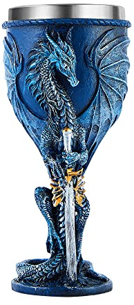 Ottalent Blue Dragon Goblet Stainless Steel Dungeons and Dragons Gift Chalice Wine Goblet 7 oz. (Blue Sword Dragon)