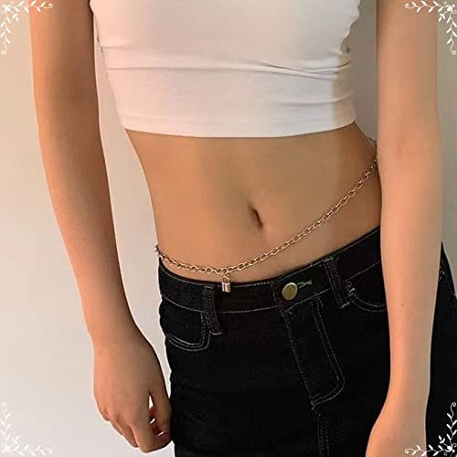 SUNMME Taillenkette mit Quaste, Kettengürtel, Vintage-Stil, versilbert, minimalistischer Verschluss, Kugel mit Quaste, Kabel, Taillenkette, Körperschmuck für Frauen (Gold a)