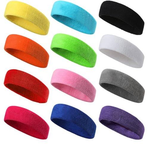 12 Pezzi Fascia Sportiva per Uomo e Donna Fascia Sudore Fascia Sportiva Capelli Antisdrucciolo Traspiranti Umidità Wicking Atletico Cotone Fascia