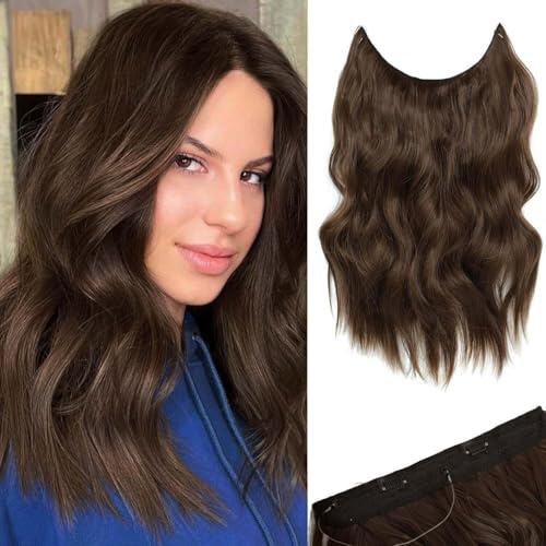 Ms Taj Invisible Secret Wire Extensions 30cm,Braune Kurz Haarverlängerungen mit Einstellbarer Größe Clips Synthetische lockige Haarteile für Frauen