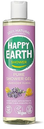 Happy Earth Gel de Ducha - Para Hombres y Mujeres - Gel de Ducha - 100% Ingredientes Naturales & Veganos - Lavanda Ylang - 300 ML