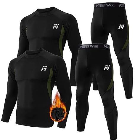 MEETWEE Thermal Underwear for Men, Winter Gear Long Johns Base Layer Top and Bottom Set for Skiing Running