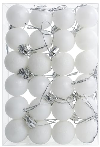 24 Stücke 30mm Weihnachtskugeln Dekorationen Bruchsicher Weihnachtsbaum Kugeln Mini Hängende Kugeln für Weihnachtsbaum Urlaub Hochzeit Party Ornamente, Weiß