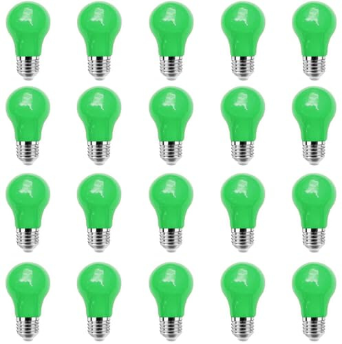 ZFQ Bunte Glühbirnen E27 3W, E27 Farbige LED lampen, E27 A50 Schraubkappe Grün Glühbirne, für Außen, Partys, Bühnen, Innendekorationen, 20er Pack