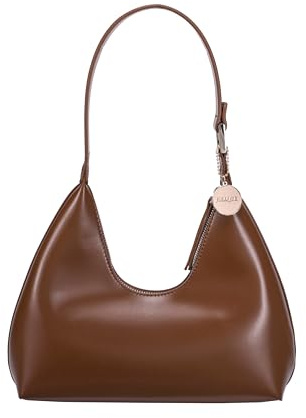 JOLLQUE Umhängetasche für Frauen, kleine Leder Handtasche Geldbörse, einzigartige trendy Reißverschluss Hobo Tasche(Braun)