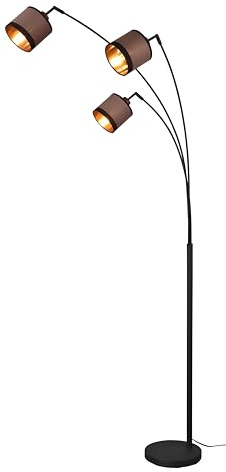 Reality Leuchten Stehleuchte Davos R41553041, Metall Schwarz matt, Schirme Stoff Taupe/Schwarz/goldfarbig, exkl. 3x E14