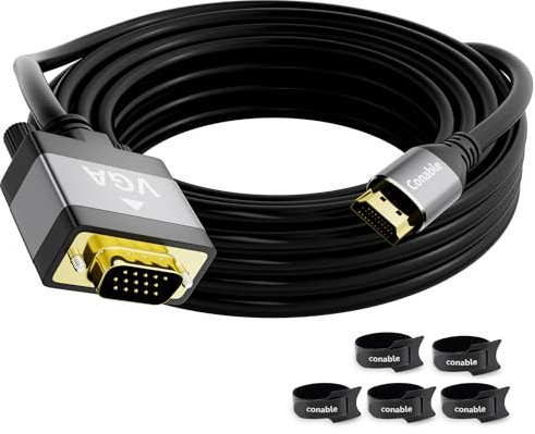 Cable HDMI a VGA de 15 pies, cable HDMI unidireccional (fuente) a VGA (pantalla), cable negro macho a macho, conectores chapados en oro, carcasas de aluminio, para PC, escritorio, laptop, monitor,