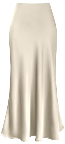 Jupe longue évasée en satin avec ourlet à volants, taille haute, coupe trapèze, élégante, moulante pour fête, soirée, boîte de nuit, beige, 40
