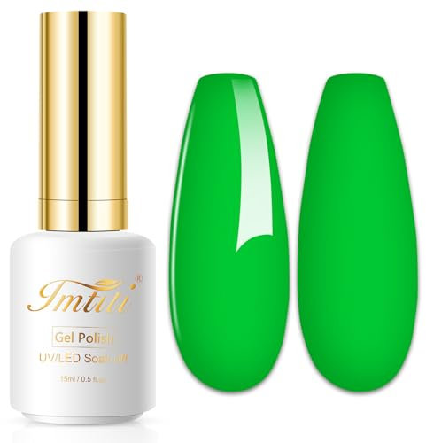 Imtiti Neon Green Gel Nail Polish, 15ML Soak Off LED UV Polish for Spring Summer DIY Nail Art, Starter Manicure Salon Kit for Women Girls