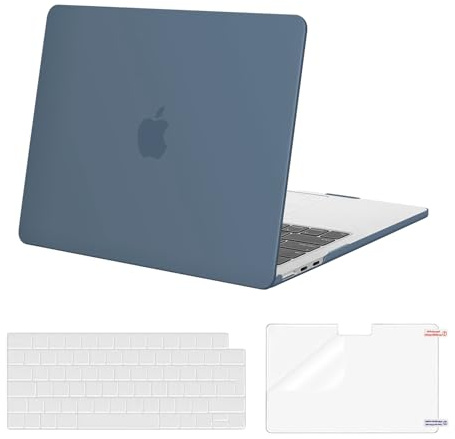 MOSISO Kompatibel mit MacBook Air 13 Zoll Hülle M5 M4 M3 M2 2026-2022 13,6 | Ultradünne, Seidige Haut Hartschale für 13,6 A3449 A3240 A3113 A2681&Tastaturschutz&Displayschutz, Stahlblau