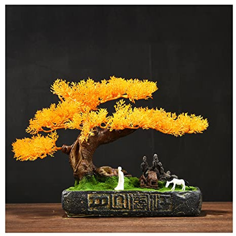 Künstlicher bonsai Bonsai-Kiefer, künstliche Topfpflanzen, Zimmerpflanzen, künstlicher Bonsai, Innendekoration for Badezimmer, Zuhause, Küche, Büro, Feng Shui-Dekoration Kunstbonsai ( Color : Yellow )