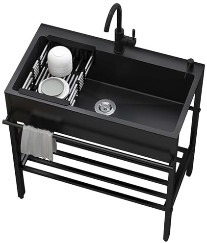 Edelstahl Waschbecken Set 68x45x85 cm - Freistehendes Ausgussbecken mit Armatur für kommerzielle Küche/Garage/Hinterhof/Haustier, robustes Design für Waschküche