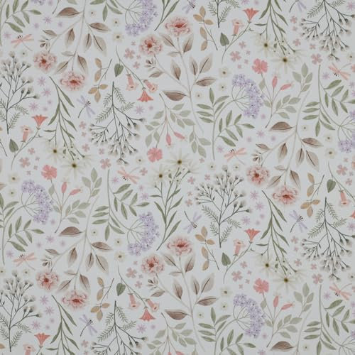 VmG-Store Baumwollstoff Meterware 140cm Breite Stoffe zum Nähen Nähstoff Kinderstoff für Kissen Babykleidung Kinderkleidung DIY (Zarte Blumen Bc005)