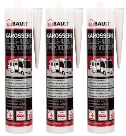 Dubaust Mastic d'assemblage et d'étanchéité pour carrosserie résistant aux UV pour voiture et caravane, intérieur + extérieur, adhérent sur tous les supports, mastic pour carrosserie 290 ml Cartouche