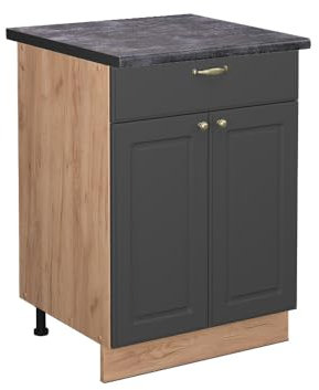 Vicco Küchenunterschrank Fame-Line, Anthrazit-Gold/Goldkraft Eiche, 60 cm mit Schublade, AP Anthrazit