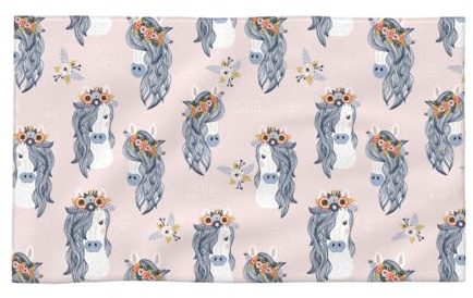 VOSERY Toallas de mano (16 x 27 pulgadas), toallas de algodón suaves y altamente absorbentes para baño, gimnasio, ducha, entrenamiento, divertidas toallas de pelo largo con flor de caballo rosa