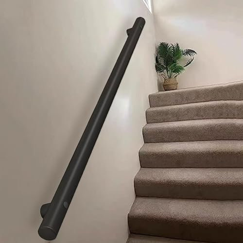 Corrimano a Muro per Scale Interne, 1ft~20ft Ringhiera per Scale Corrimano Tubo Tondo Asta di Supporto per Ringhiera per Scale con Staffe in Acciaio Inossidabile Attico Esterno Loft Deck Maniglione(80