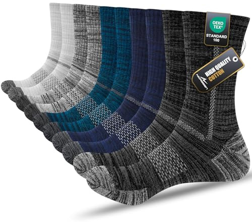 Niorasen Socken Herren, Gepolstert Atmungsaktive Wandersocken Sportsocken, Baumwolle Crew Tennissocken Arbeitssocken Laufsocken 5 Paar