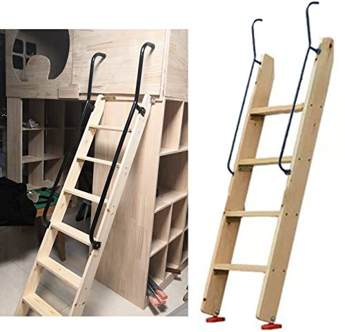 JYHUHGRG Retro Bed Ladder Safety Handrail, Interior Motorhome Library Steps Ladder, Natural Wooden Loft Bed Frame Slanted Thick Ladders for Boat Rv