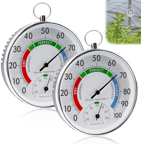 Thermometer Hygrometer: 2 in1 Wandmontiertes Thermometer und Hygrometer, 2 Stück Analoges Thermo-Hygrometer, HygrometerThermometer Innen, Kontrolle von Temperatur und Luftfeuchtigkei für Gewächshäuser