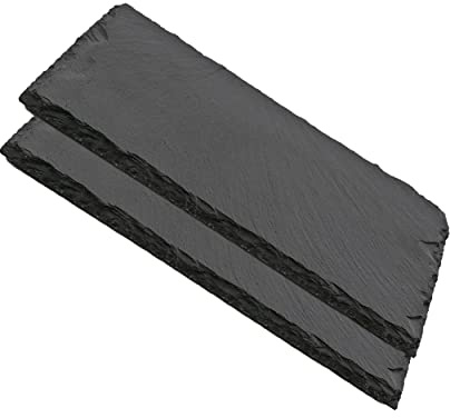 Tablas de Pizarra Premium - Platos de Piedra Negra para Aperitivos - Bandejas de Sushi y Tapas - Estilo Moderno - Resistente al Desgaste - Ideal para cualquier Evento - 24x32x0.8 cm - 2 Unidades